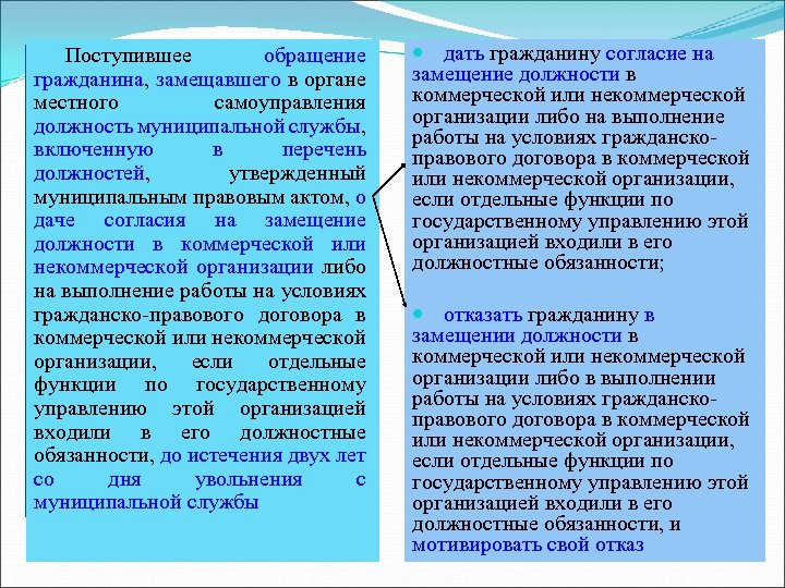 Поступившее обращение гражданина, замещавшего в органе местного самоуправления должность муниципальной службы, включенную в перечень