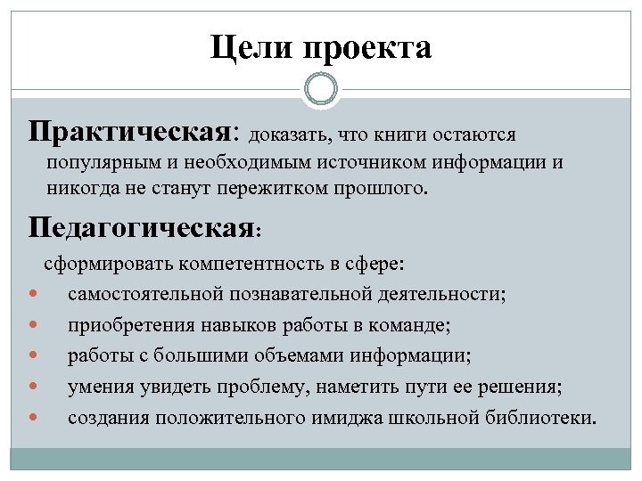 Цели проекта Практическая: доказать, что книги остаются популярным и необходимым источником информации и никогда