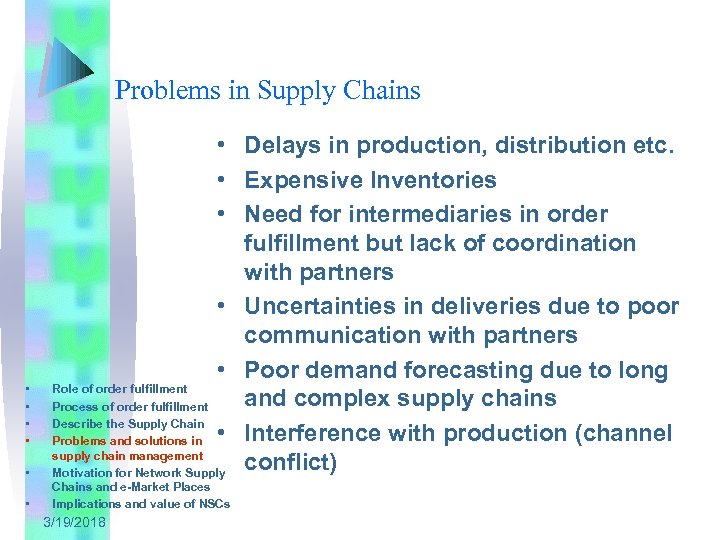 Problems in Supply Chains • • Delays in production, distribution etc. • Expensive Inventories