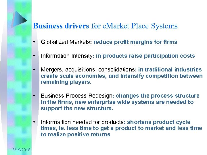 Business drivers for e. Market Place Systems • Globalized Markets: reduce profit margins for