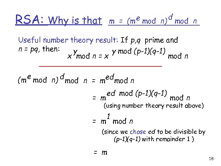 RSA: m = (m e mod n) Why is that d mod n Useful