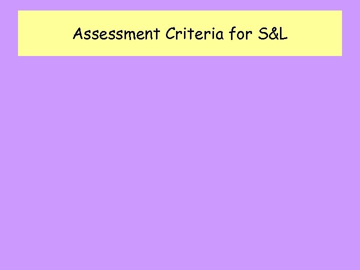 Assessment Criteria for S&L 