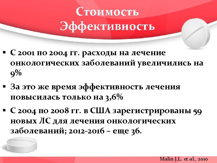 Стоимость Эффективность § С 2001 по 2004 гг. расходы на лечение онкологических заболеваний увеличились