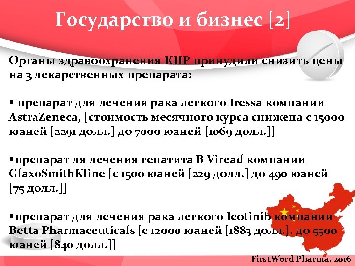 Государство и бизнес [2] Органы здравоохранения КНР принудили снизить цены на 3 лекарственных препарата: