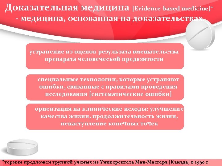 Доказательная медицина [Evidence-based medicine]* - медицина, основанная на доказательствах устранение из оценок результата вмешательства