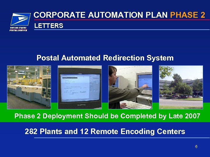 CORPORATE AUTOMATION PLAN PHASE 2 LETTERS Postal Automated Redirection System Phase 2 Deployment Should