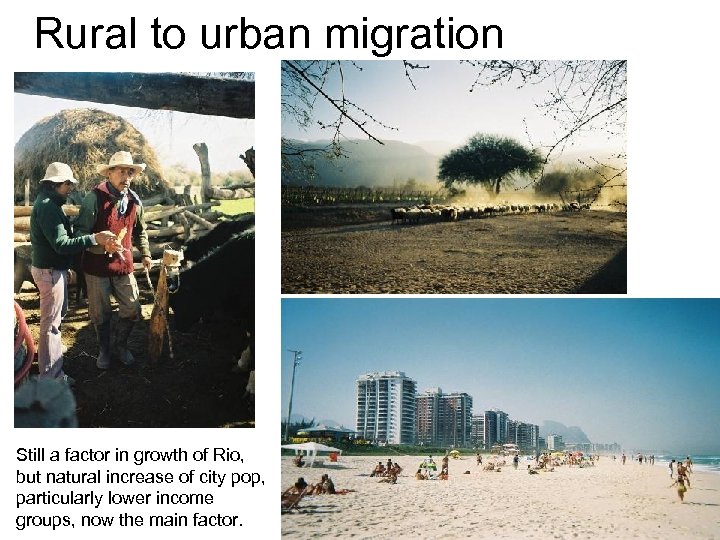 Rural to urban migration Still a factor in growth of Rio, but natural increase