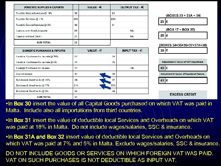  • In Box 30 insert the value of all Capital Goods purchased on