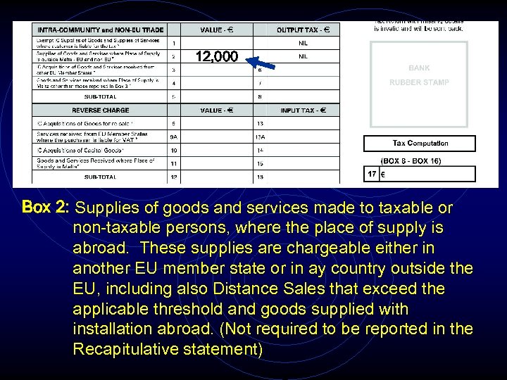 12, 000 Box 2: Supplies of goods and services made to taxable or non-taxable