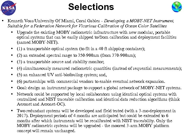 Selections • Kenneth Voss/University Of Miami, Coral Gables - Developing a MOBY-NET Instrument, Suitable