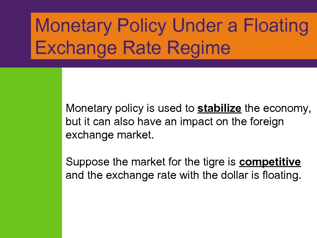  Monetary Policy Under a Floating Exchange Rate Regime Monetary policy is used to