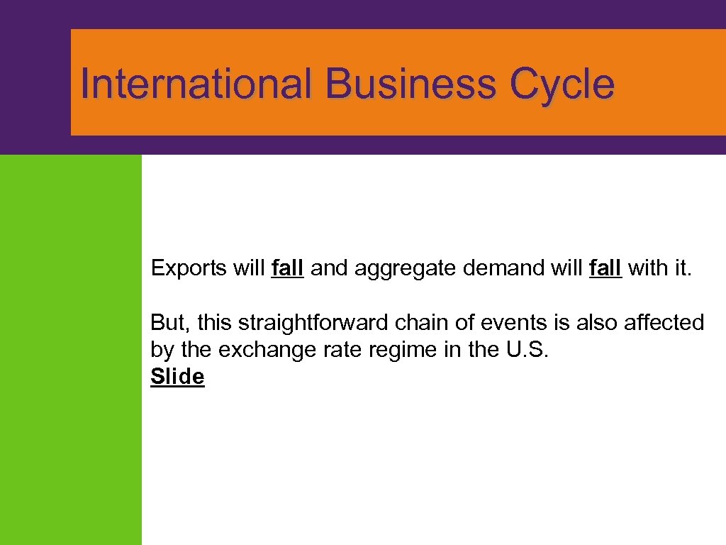  International Business Cycle Exports will fall and aggregate demand will fall with it.
