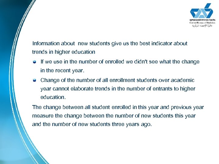 Information about new students give us the best indicator about trends in higher education