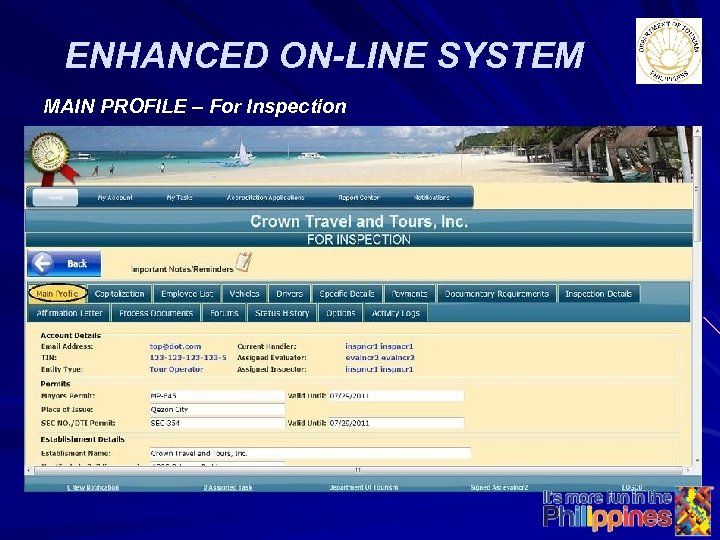 ENHANCED ON-LINE SYSTEM MAIN PROFILE – For Inspection 