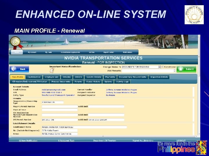 ENHANCED ON-LINE SYSTEM MAIN PROFILE - Renewal 