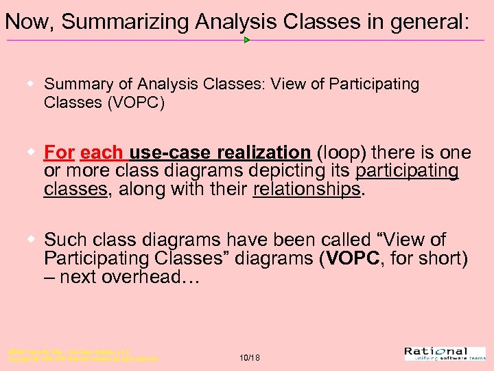 Now, Summarizing Analysis Classes in general: w Summary of Analysis Classes: View of Participating