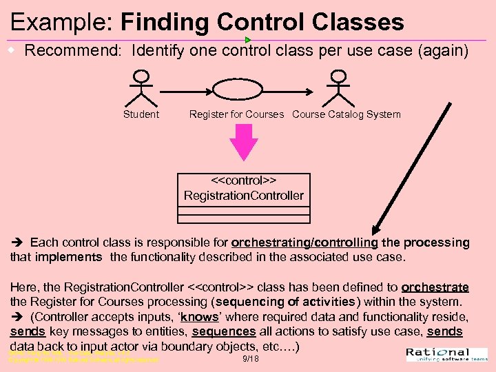 Example: Finding Control Classes w Recommend: Identify one control class per use case (again)