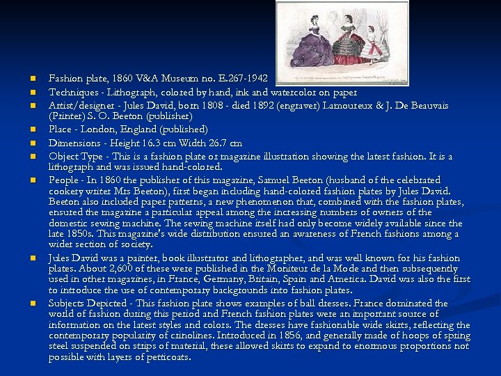 n n n n n Fashion plate, 1860 V&A Museum no. E. 267 -1942