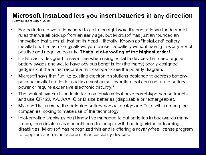 Microsoft Insta. Load lets you insert batteries in any direction (Gizmag Team, July 1,