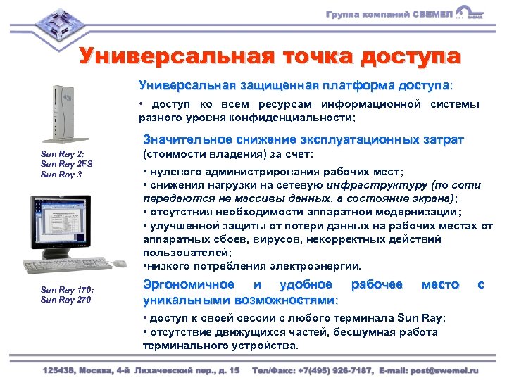 Универсальная точка доступа Универсальная защищенная платформа доступа: • доступ ко всем ресурсам информационной системы