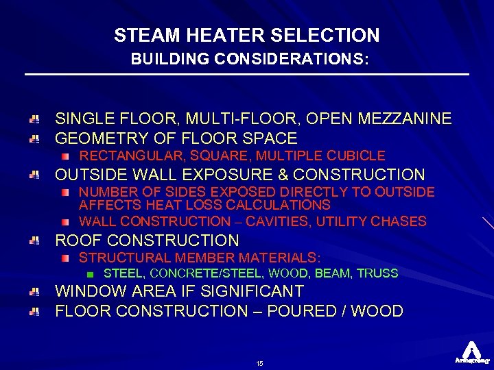 STEAM HEATER SELECTION BUILDING CONSIDERATIONS: SINGLE FLOOR, MULTI-FLOOR, OPEN MEZZANINE GEOMETRY OF FLOOR SPACE