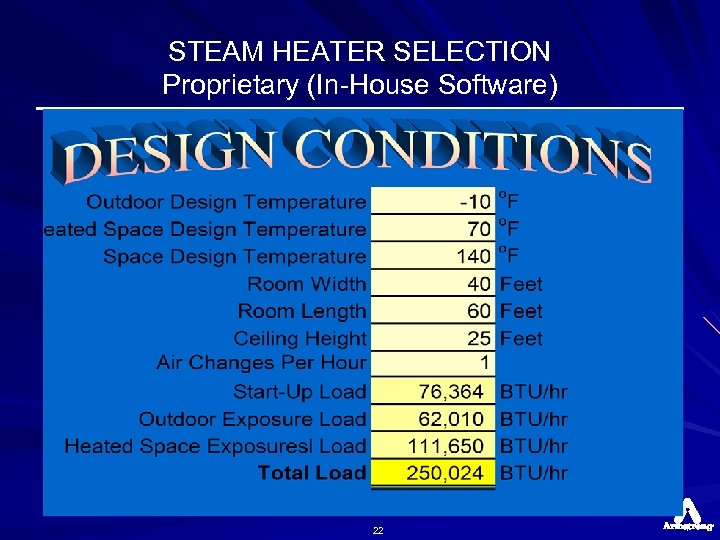 STEAM HEATER SELECTION Proprietary (In-House Software) 22 