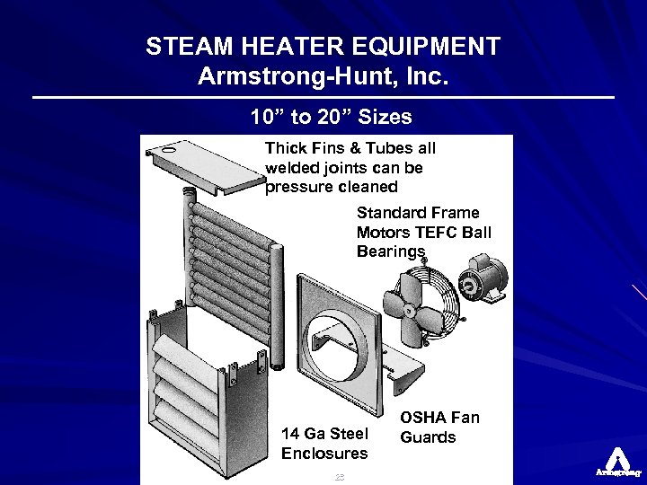 STEAM HEATER EQUIPMENT Armstrong-Hunt, Inc. 10” to 20” Sizes Thick Fins & Tubes all