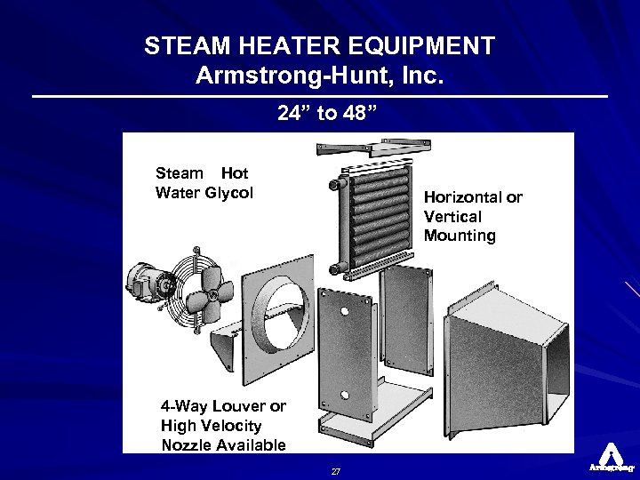 STEAM HEATER EQUIPMENT Armstrong-Hunt, Inc. 24” to 48” Steam Hot Water Glycol Horizontal or