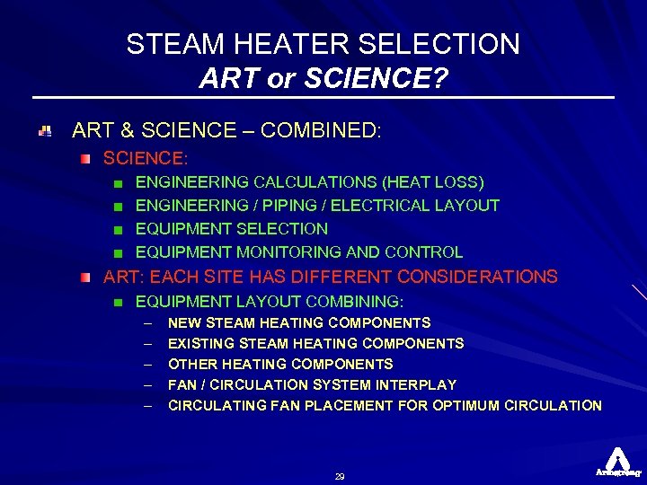 STEAM HEATER SELECTION ART or SCIENCE? ART & SCIENCE – COMBINED: SCIENCE: ENGINEERING CALCULATIONS