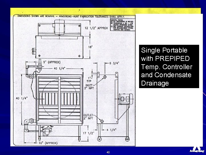 Single Portable with PREPIPED Temp. Controller and Condensate Drainage 40 