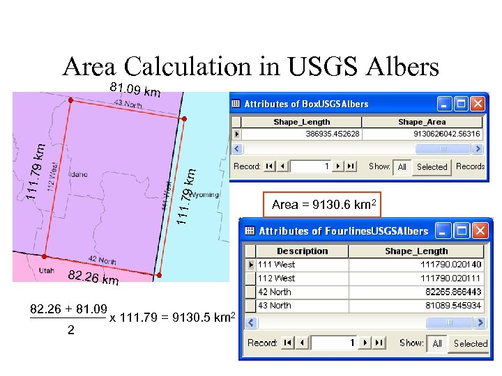 Area Calculation in USGS Albers 111. 79 km 81. 09 km 82. 26 +