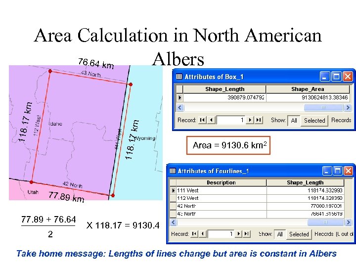 118. 17 km Area Calculation in North American 76. 64 km Albers Area =
