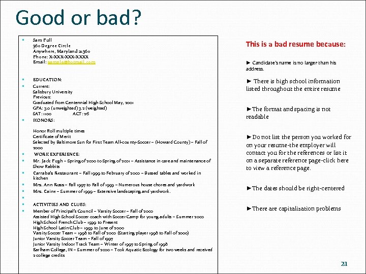 Good or bad? Sam Pull 360 Degree Circle Anywhere, Maryland 21360 Phone: X-XXX-XXXX Email:
