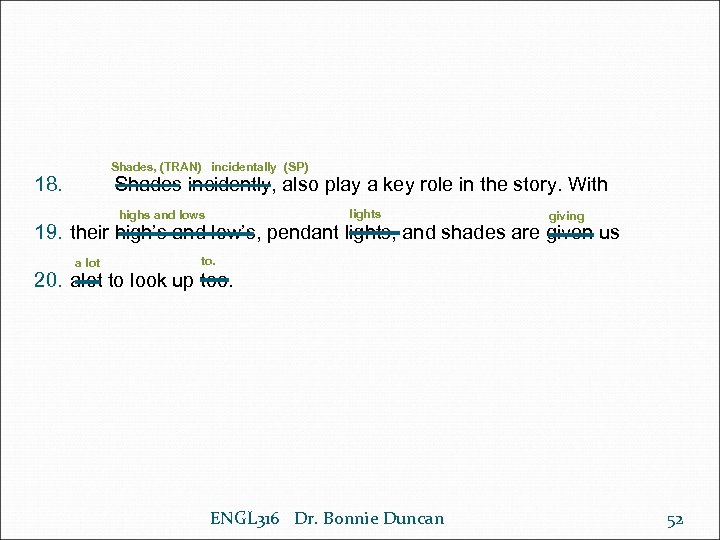 Shades, (TRAN) incidentally (SP) 18. Shades incidently, also play a key role in the