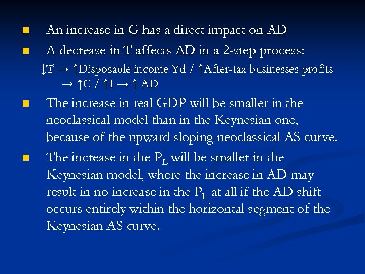 n n An increase in G has a direct impact on AD A decrease