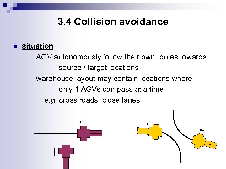 3. 4 Collision avoidance n situation AGV autonomously follow their own routes towards source