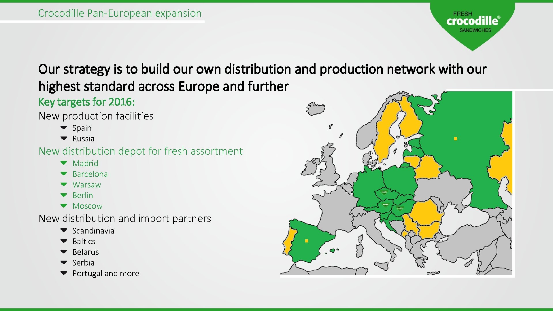 Crocodille Pan-European expansion Our strategy is to build our own distribution and production network