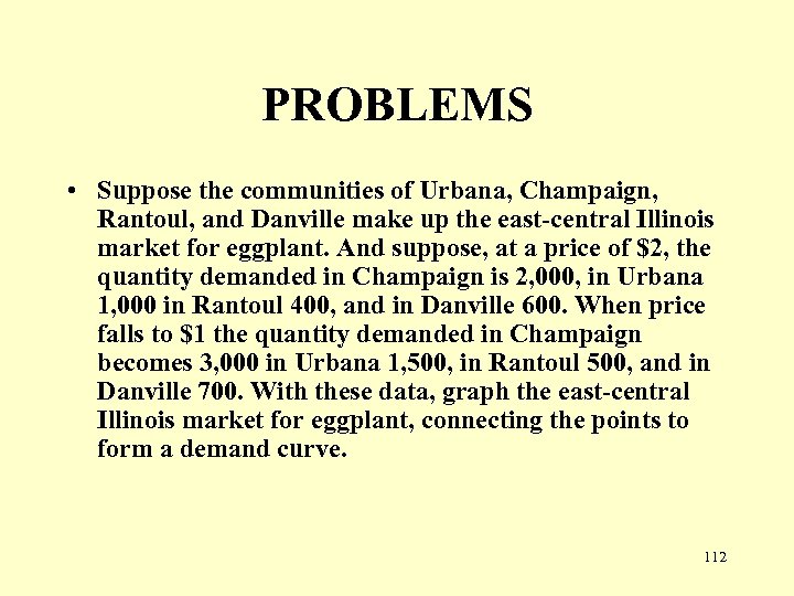 PROBLEMS • Suppose the communities of Urbana, Champaign, Rantoul, and Danville make up the
