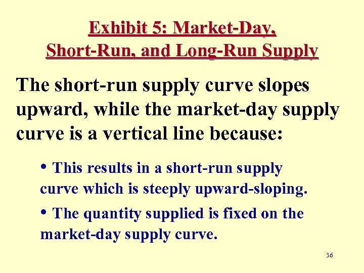 Exhibit 5: Market-Day, Short-Run, and Long-Run Supply The short-run supply curve slopes upward, while