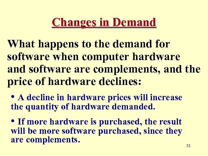 Changes in Demand What happens to the demand for software when computer hardware and