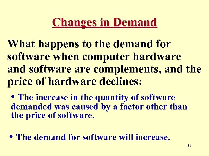Changes in Demand What happens to the demand for software when computer hardware and