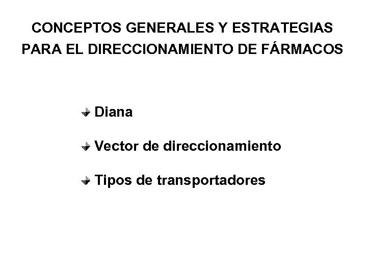 CONCEPTOS GENERALES Y ESTRATEGIAS PARA EL DIRECCIONAMIENTO DE FÁRMACOS Diana Vector de direccionamiento Tipos