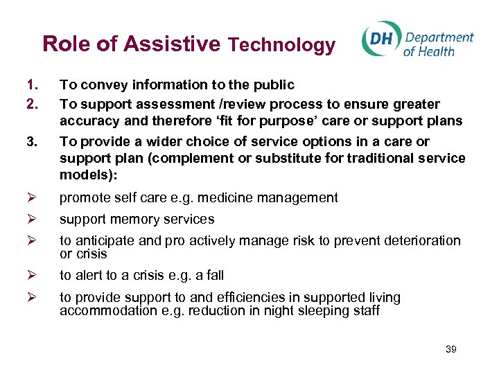 Role of Assistive Technology 1. 2. 3. To convey information to the public To