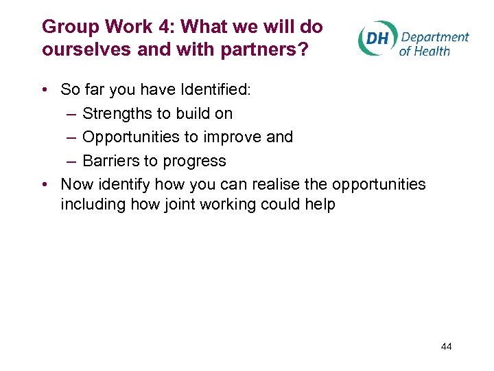 Group Work 4: What we will do ourselves and with partners? • So far