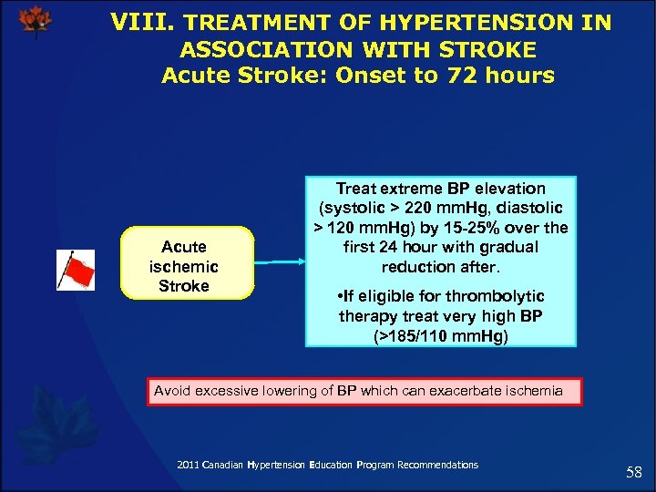 VIII. TREATMENT OF HYPERTENSION IN ASSOCIATION WITH STROKE Acute Stroke: Onset to 72 hours