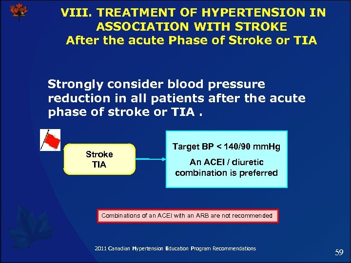 VIII. TREATMENT OF HYPERTENSION IN ASSOCIATION WITH STROKE After the acute Phase of Stroke