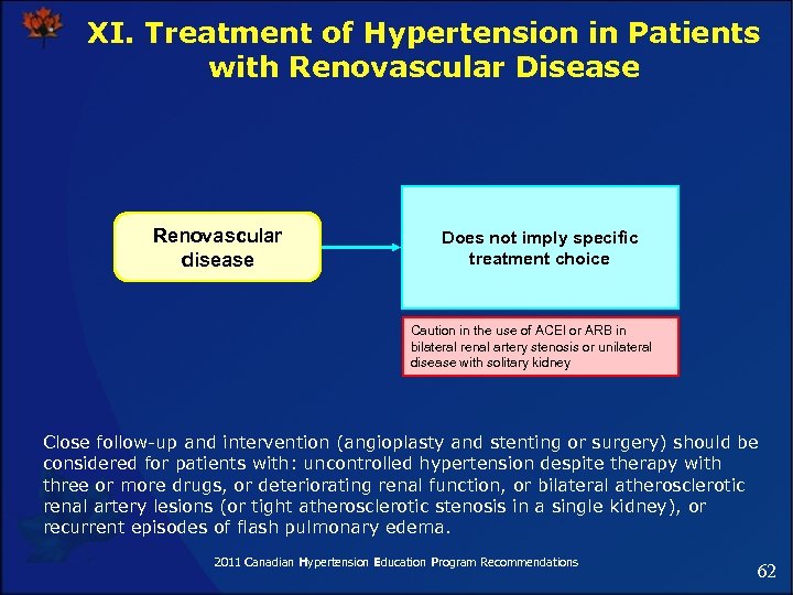 XI. Treatment of Hypertension in Patients with Renovascular Disease Renovascular disease Does not imply