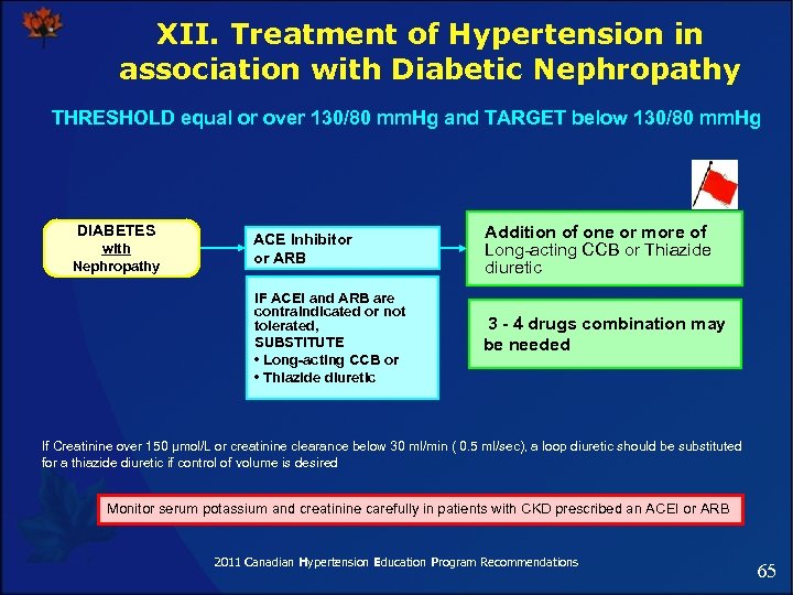 XII. Treatment of Hypertension in association with Diabetic Nephropathy THRESHOLD equal or over 130/80
