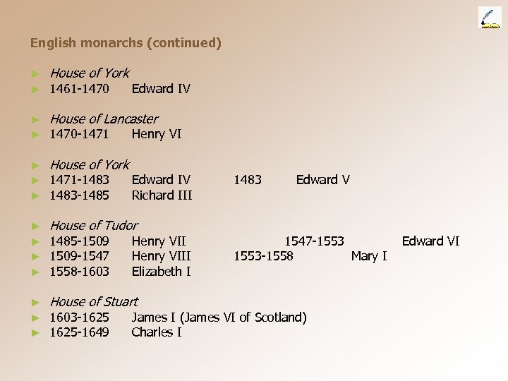 English monarchs (continued) ► ► House of York ► ► House of Lancaster ►