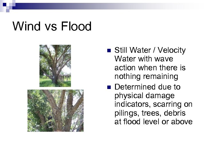Wind vs Flood n n Still Water / Velocity Water with wave action when